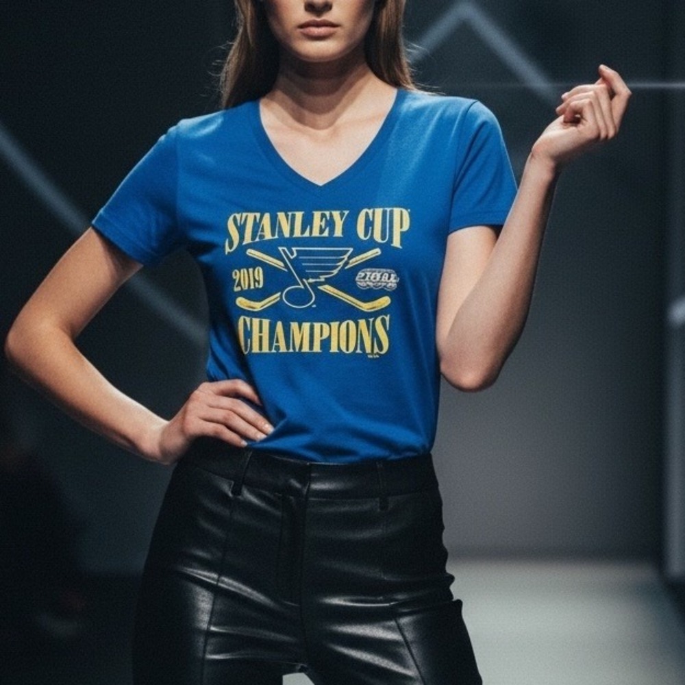 🔥 Womens L ST LOUIS BLUES NHL Hockey Stanley Cup 2019 Champions T-Shirt